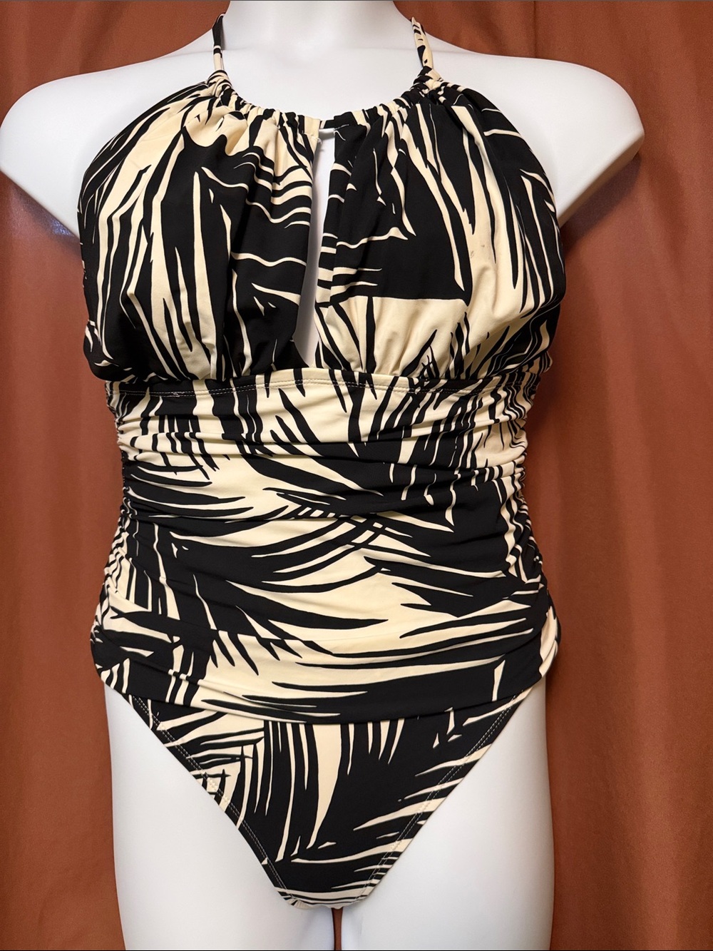 La Blanca Black & Cream Halter One-Piece Swimsuit